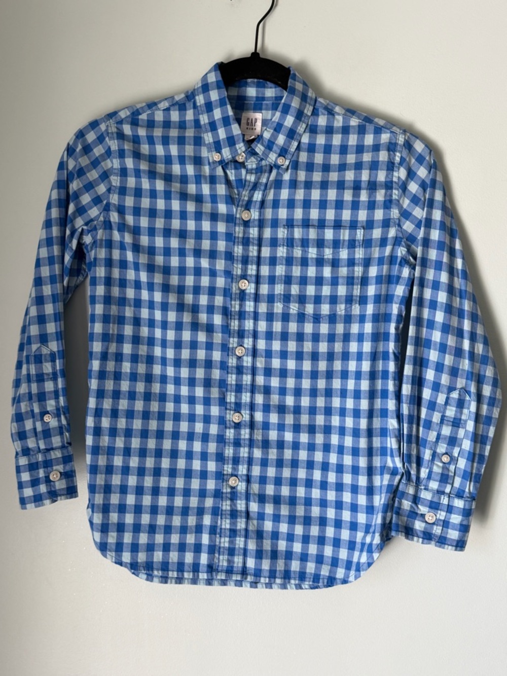 Gap Kids Boys Button Down Shirt Size M Blue Gingham Long Sleeve Cotton